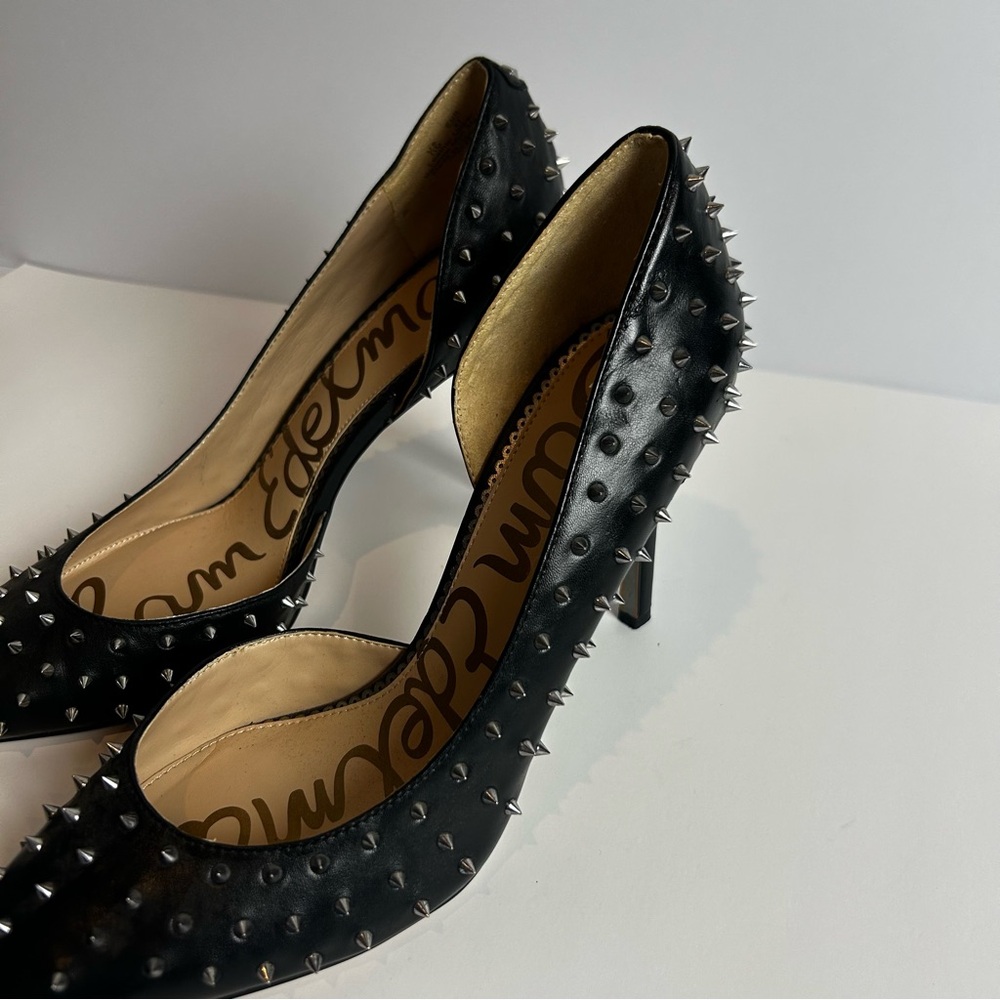 Sam Edelman Hadlee d'orsay pumps black leather with silver tone spike studs 11 - Picture 4 of 13